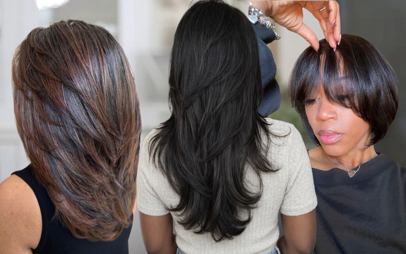 How to style a layered cut and curtain bangs wig