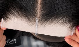 Pre-plucked hairline wig close-up